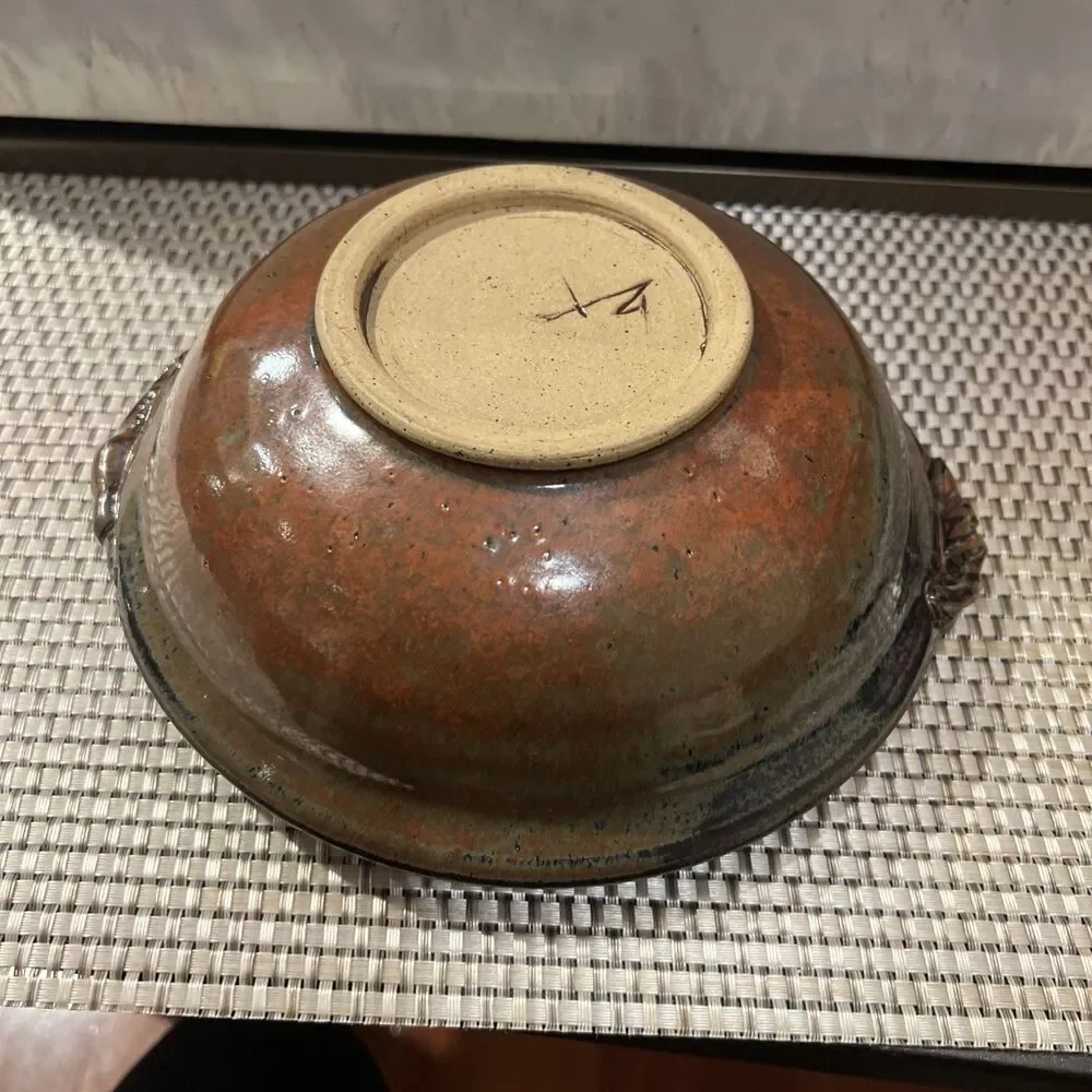 Vintage Brown Glaze Stoneware  Bowl - 8.5” Diameter EUC